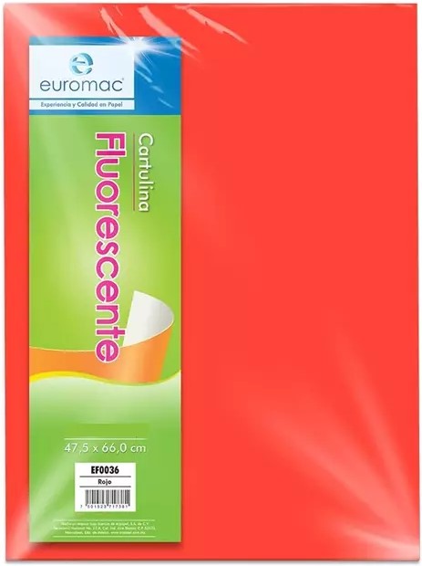Cartulina Fluorescente Eurocolor 179g Rojo Neón 47.5×66cm euromac® EF0044 Hoja 7501523724860 01