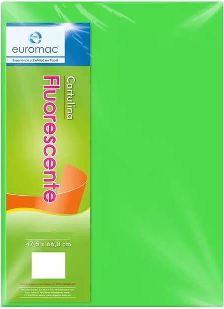 Cartulina Fluorescente Eurocolor 179g Verde Neón 47.5×66cm euromac® EF0046 Hoja 7501523724884 01