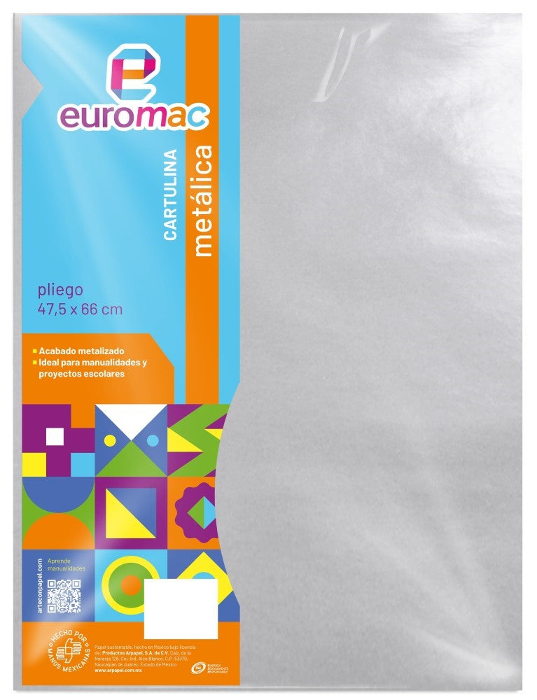 Cartulina Metálica 1/cara Plata 47.5×66cm euromac® MT0005 Hoja 7501523726949 01