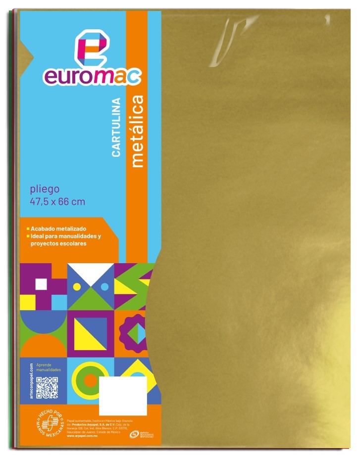 Cartulina Metálica 1/cara Colores 47.5×66cm euromac® MT0008 [Hoja] 7501454604965