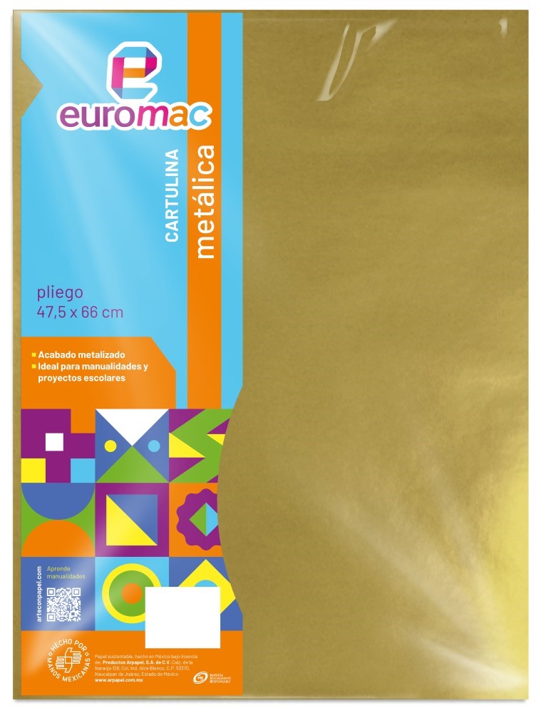 Cartulina Metálica 1/cara Oro 47.5×66cm euromac® MT0004 Hoja 7501523726956 01