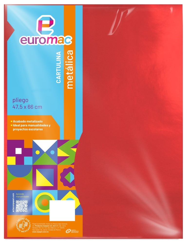 Cartulina Metálica 1/cara Rojo 47.5×66cm euromac® MT0006 Hoja 7501523726963 01