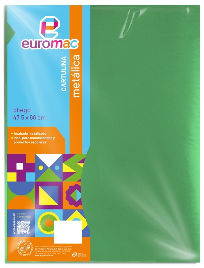 Cartulina Metálica 1/cara Verde 47.5×66cm euromac® MT0007 Hoja 7501523727007 01