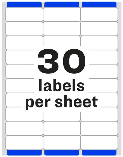 Etiqueta p/Impresora Láser c/3000 30 × Hoja 100hj Blanco 1×2-5/8" Avery® 5160 [Caja] 72782651602 2