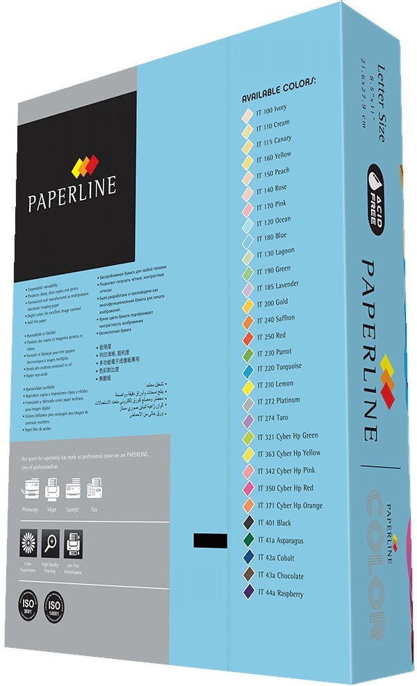 Papel Bond Color Brights Paquete c/500 38.5k Blue Carta 80g PaperLine® IT180 Resma 7501585511156 02