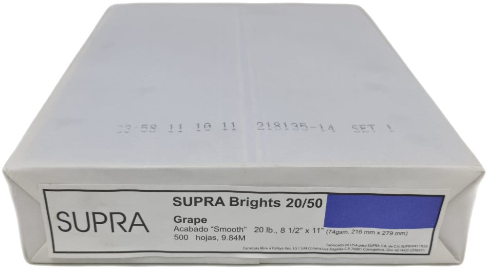 Papel Bond Color Brights Paquete c/500 38.5k Grape Carta 80g Supra® Resma 02