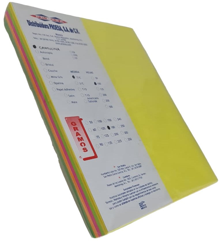 Cartulina Fluorescente Astro Brights pack c/100 90kg Colores Neón(5) Carta 180g Proesa® [Cien hojas] 2