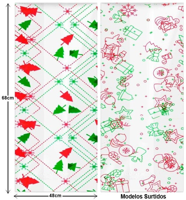 Bolsa Celofán Decorada Navidad c/fuelle Grande 48×68cm CRISTALINE Pieza 7501667100056