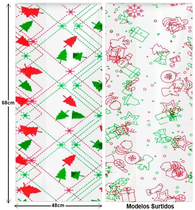 Bolsa Celofán Decorada Navidad c/fuelle Grande 48×68cm CRISTALINE® Pieza 7501667100056 01