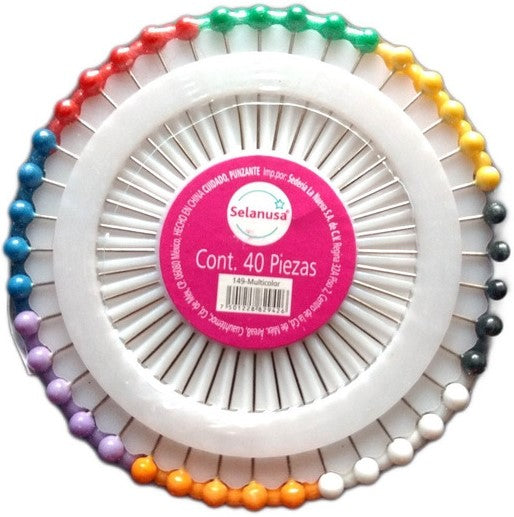 Alfileres Cabeza de Plástico Roseta c/40 38mm Selanusa® 094-0101 [Pieza] 7501228829426