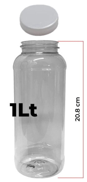 Tarro PET Cilíndrico c/Tapa Blanca R-63 Cristal 1 litro Envases® Tarro 01