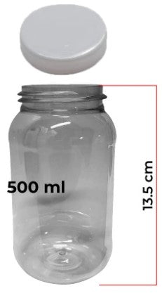 Tarro PET Cilíndrico c/Tapa Blanca R-63 Cristal 500ml Envases® Tarro 01