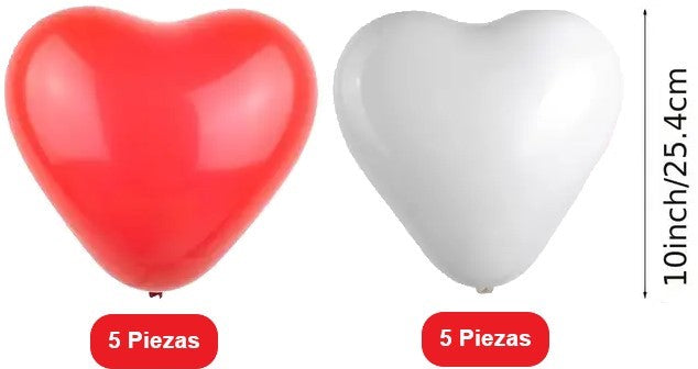 Globos Corazón c/10 Rojo5/Blanco5 25cm/10" Payaso® [Bolsa] 2