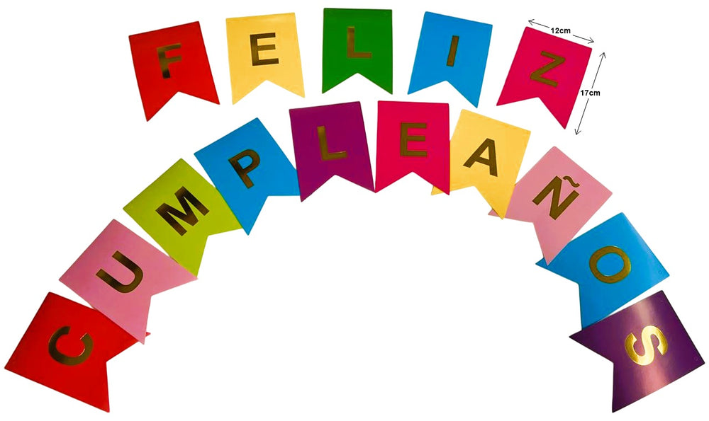 Adorno Festejo Banderín Feliz Cumpleaños c/15 MultiColor 12×17cm Proesa® [Pieza]