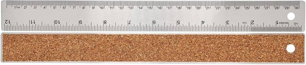 Regla Acero Inoxidable Base c/Corcho cm y pulgas 30cm Rihan® TY-630 [Pieza]