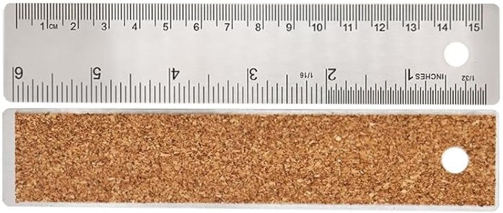 Regla Acero Inoxidable Base c/Corcho cm y pulgas 15cm Rihan® TY-615 [Pieza]