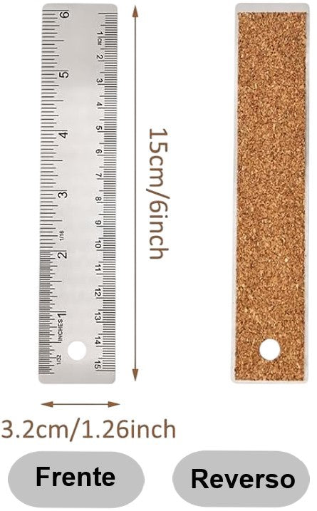 Regla Acero Inoxidable Base c/Corcho cm y pulgas 15cm Rihan® TY-615 [Pieza] 2