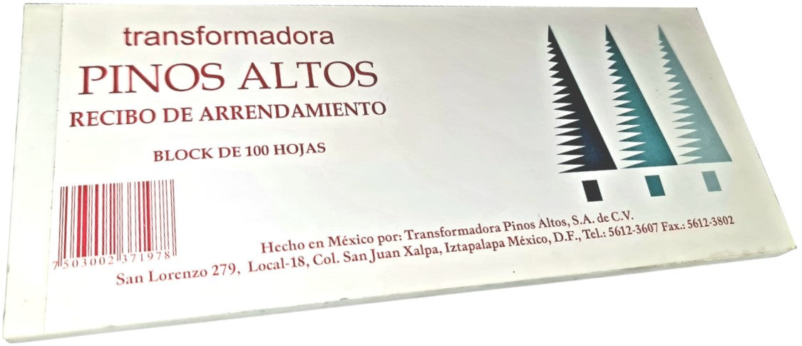 Block Recibos de Arrendamiento c/Talón R 100 hojas Pinos Altos® R2 [Pieza] 7503002371978