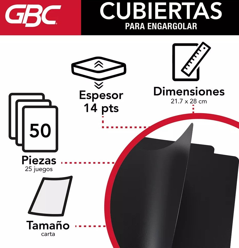 Pasta p/Engargolar GBPlak Liso c/50 Negro 22×28.5cm GBC® P3562 [Paquete] 7501357035620 5