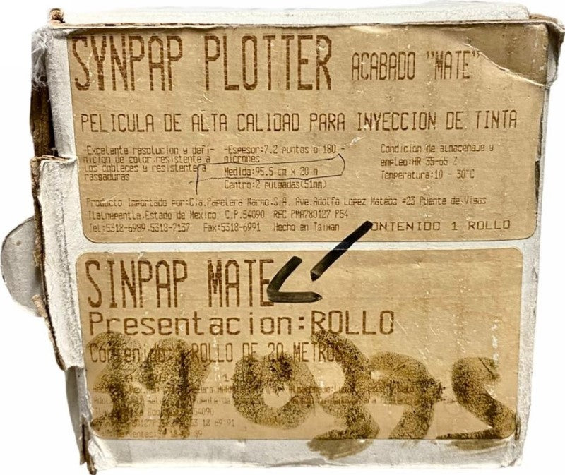 Película Poliéster Rollo Synpap Plotter InkJet 1/c N/2" Mate 180microne .955×20m Marmo® [Rollo]