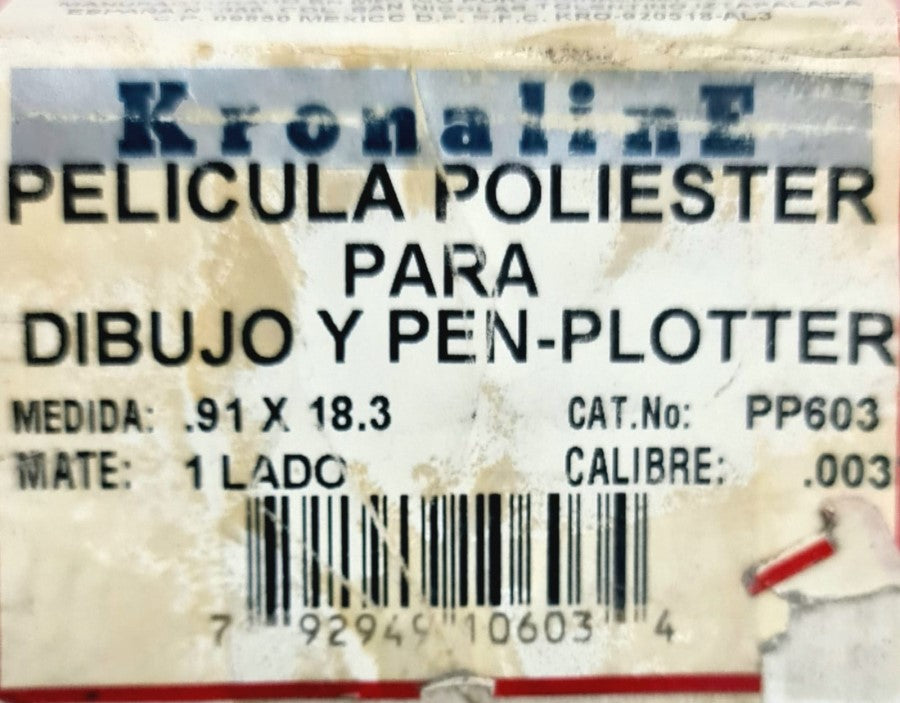 Película Poliéster Rollo Calibre.003" 1/cara N/2" Mate .91×18.3m KronalinE® PP603 [Rollo] 792949106034 2