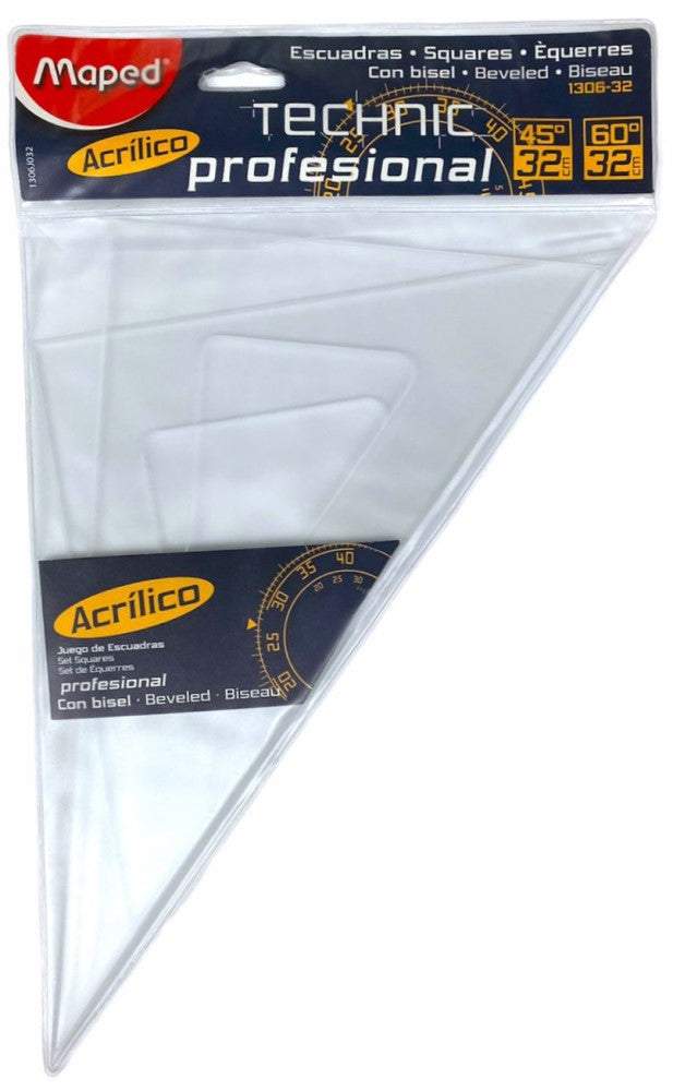 Escuadras Profesional #1306 Juego 45/60 32cm c/bisel Acrílico Maped® Bolsa 734365120324 01