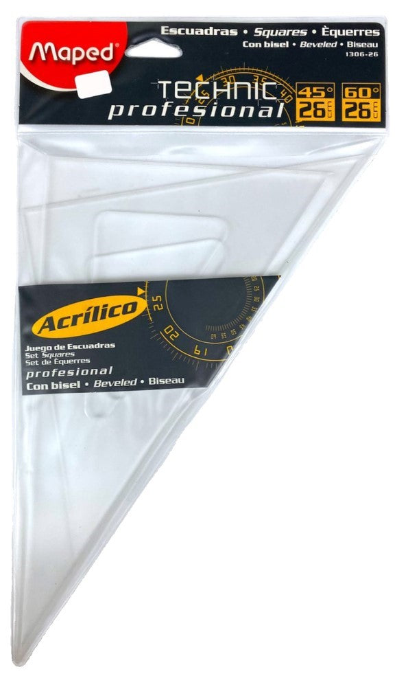 Escuadras Profesional #1306 Juego 45/60 26cm c/bisel Acrílico Maped® Bolsa 734365120263 01