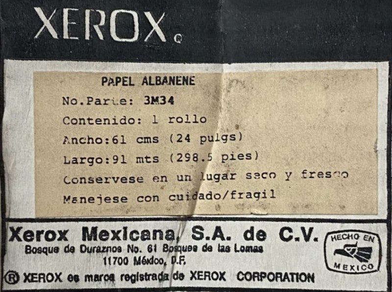 Papel Albanene Rollo 75g/m² N/3" Blanco .61×91m Xerox® 3M34 [Rollo]