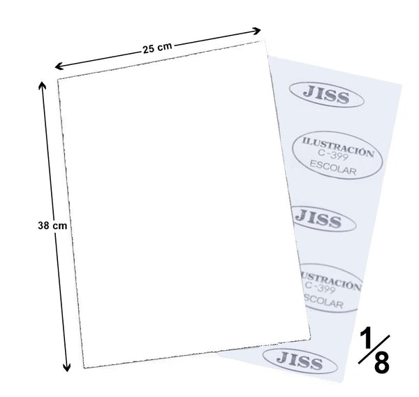 Cartón Ilustración C-399 Escolar Octavo Blanco 25×38cm Jiss® 11-14410-O Hoja 7501046097724 01