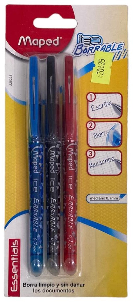 Bolígrafo Borrable Ice Blíster c/3 Maped® 226223 [Pieza] 3154142262233