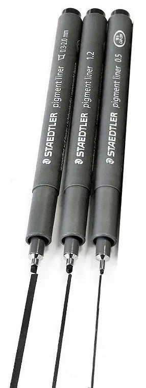 Estilógrafo DesechableSet pigment liner Cincel,0,5, 1.2mm Negro c/3 Staedtler® 308 9S2BK3 [Conjunto] 31901957513 2