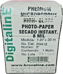 Papel Fotográfico Rollo Híbrido High Gloss N/2" 1.07×30m KronalinE® PH412 [Rollo] 792949054120
