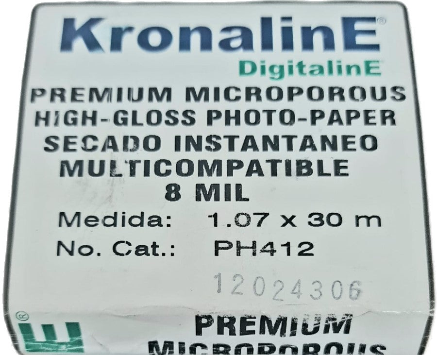 Papel Fotográfico Rollo Híbrido High Gloss N/2" 1.07×30m KronalinE® PH412 [Rollo] 792949054120 2