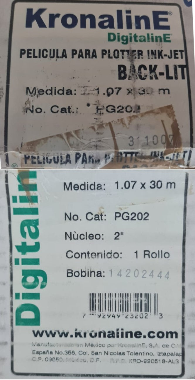 Película Back-Lit Inkjet N/2" 1.07×30m KronalinE® PG202 [Rollo] 792949232023
