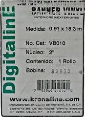 Lona Banner Vinyl Rollo Inkjet Calibre 15 Mil N/2" .914×18.3m KronalinE® VB010 [Rollo] 792949410100