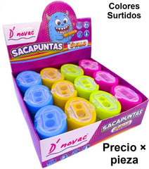 Sacapuntas de Plástico Ovalado c/tapa Doble Colores c/Deposito D'novac® SC015Z [Pieza] 7506287320891 2