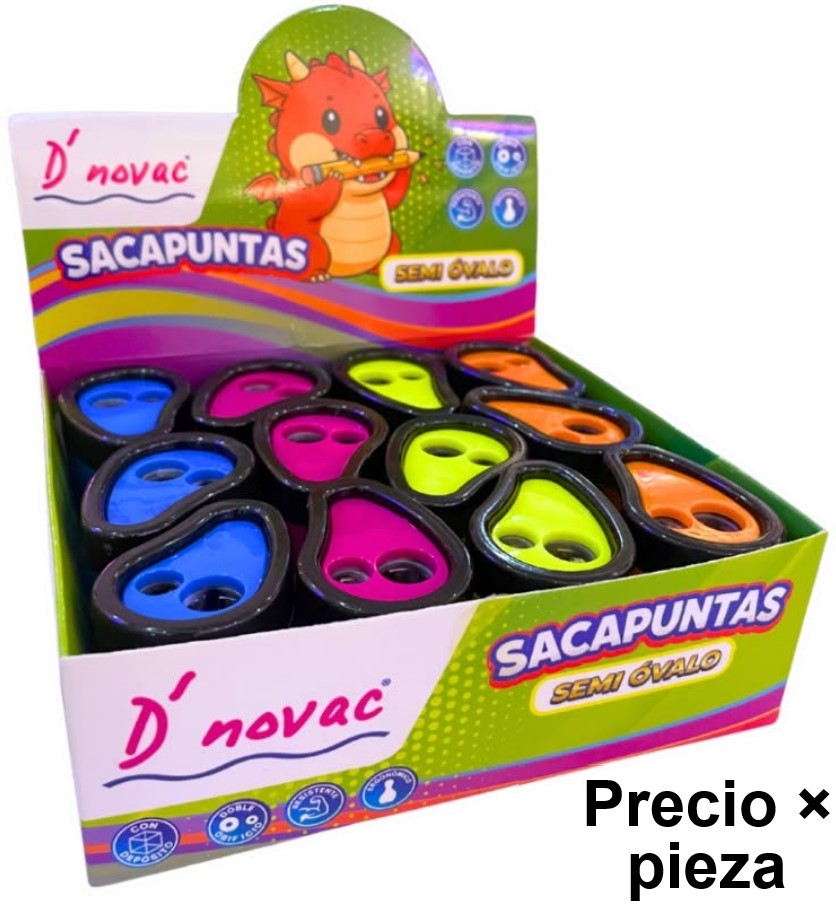 Sacapuntas de Plástico Forma de Gota Doble Colores c/Deposito D'novac® SC016Z [Pieza] 7506287325216 2