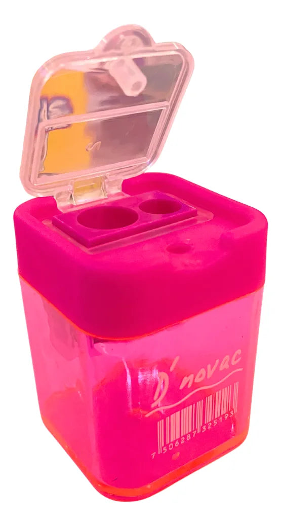 Sacapuntas de Plástico Cuadrado c/tapa Doble Colores c/Deposito D'novac® SC053Z [Pieza] 7506287325193