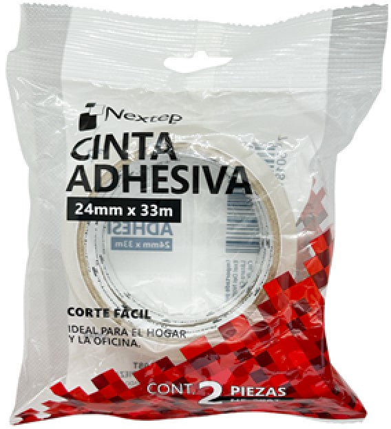 Cinta Adhesiva Corte Fácil Bolsa c/2 Transparente 24mm×33m Nextep® NE-608T Paquete 7501811274879