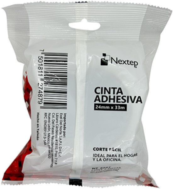 Cinta Adhesiva Corte Fácil Bolsa c/2 Transparente 24mm×m33m Nextep® NE-608T Paquete 7501811274879 02