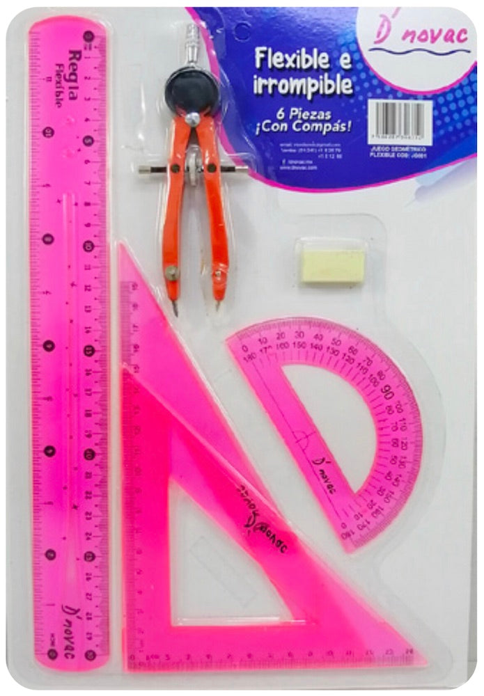 Juego de Geometría Flex Flexible c/Compás Metal Colores Trasnpa D'novac® [Paquete] 7506287306352 Imagen principal del producto