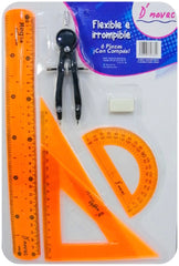 Juego de Geometría Flex Flexible c/Compás Metal Colores Trasnpa D'novac® [Paquete] 7506287306352 2