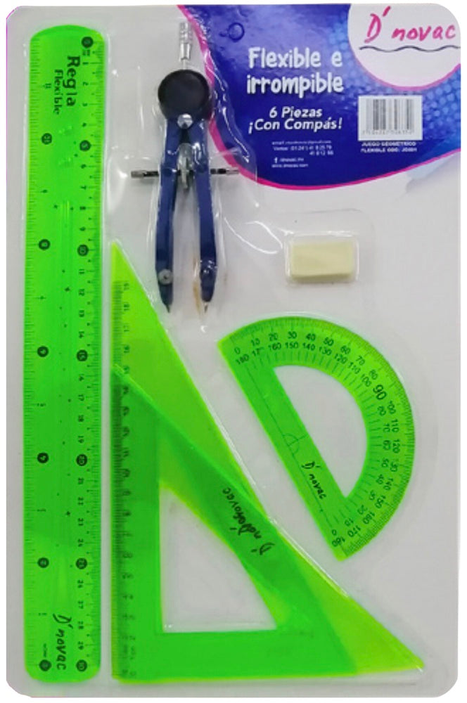 Juego de Geometría Flex Flexible c/Compás Metal Colores Trasnpa D'novac JG001 [Paquete] 7506287306352 5