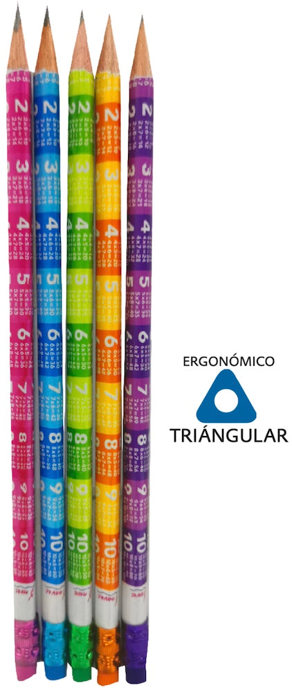 Lápiz Grafito Triangular Tablas Multiplicación #2 Colores D'novac LAG03Z Pieza 7506287318447