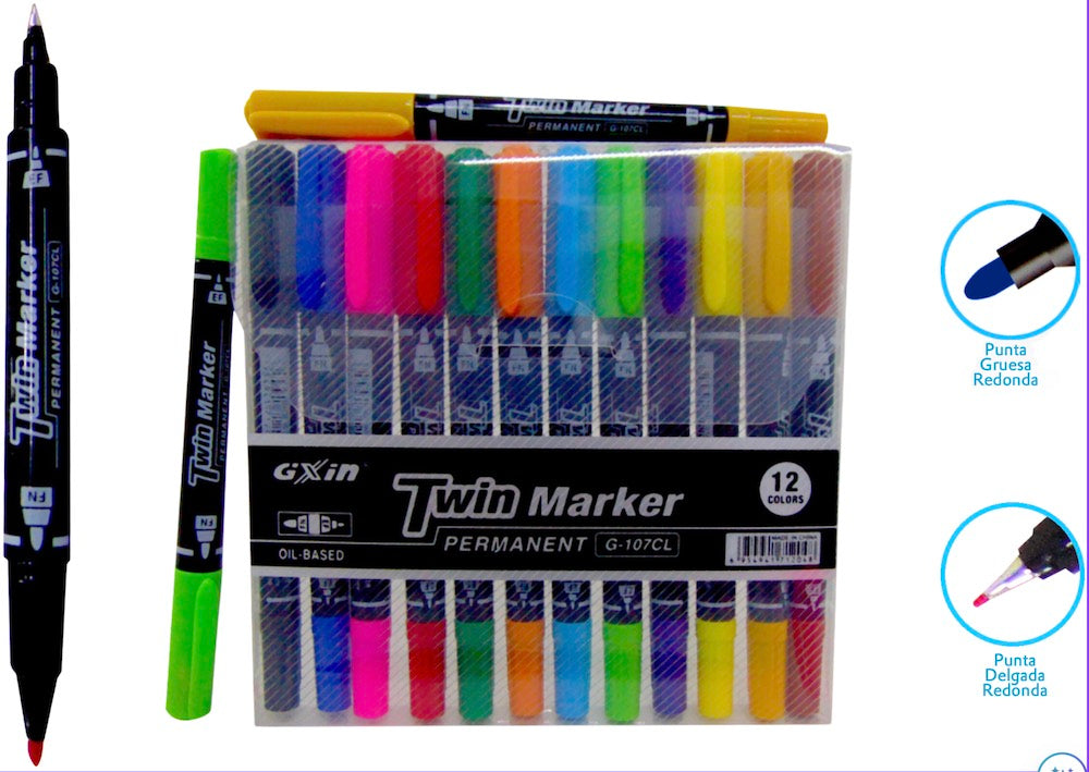 Marcador Permanente Doble Punta Colores Est.c/12 D'novac MR38Z G-107CL [Estuche] 6954941712048