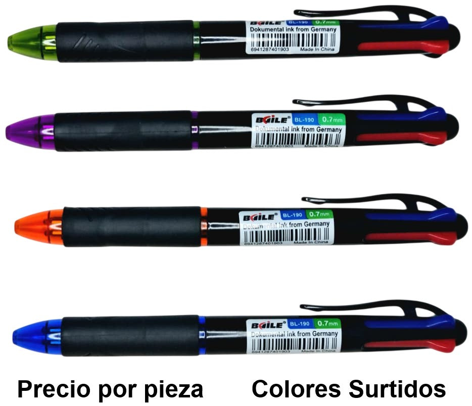 Bolígrafo Retráctil QU4TRO grip 4 Colores BAILE® BL-190 [Pieza] 6941287401903