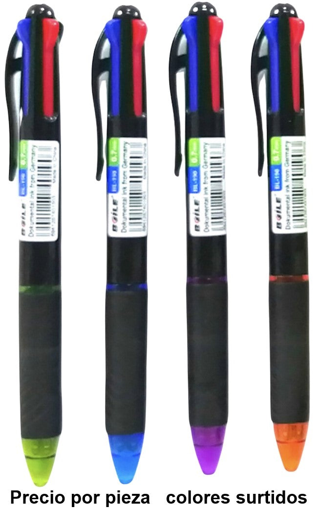 Bolígrafo Retráctil QU4TRO grip 4 Colores D'novac PL020Z [Pieza] 6930377501906