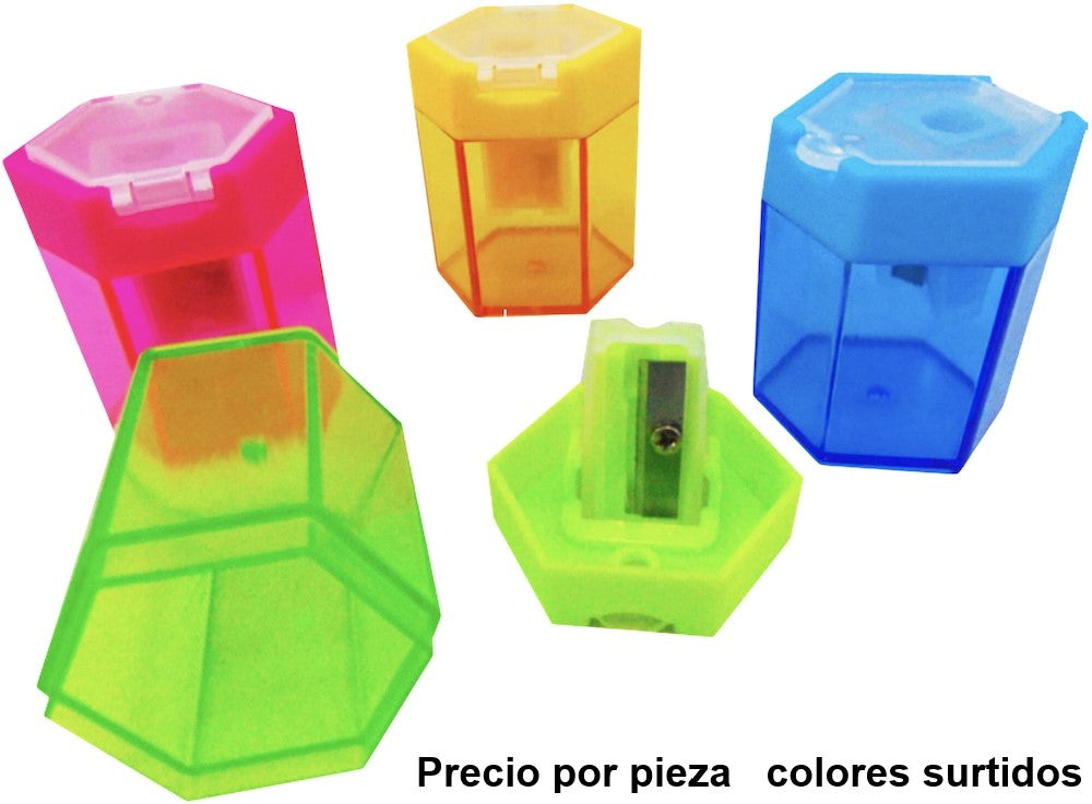 Sacapuntas de Plástico Hexagonal Colores c/Deposito D'novac® SC031Z [Pieza] 7506287318089