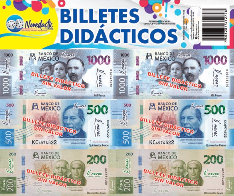Material Didáctico Billetes de Papel c/77 11.4×4.8cm Novedactic® BDI01X [Bolsa] 7506287312728