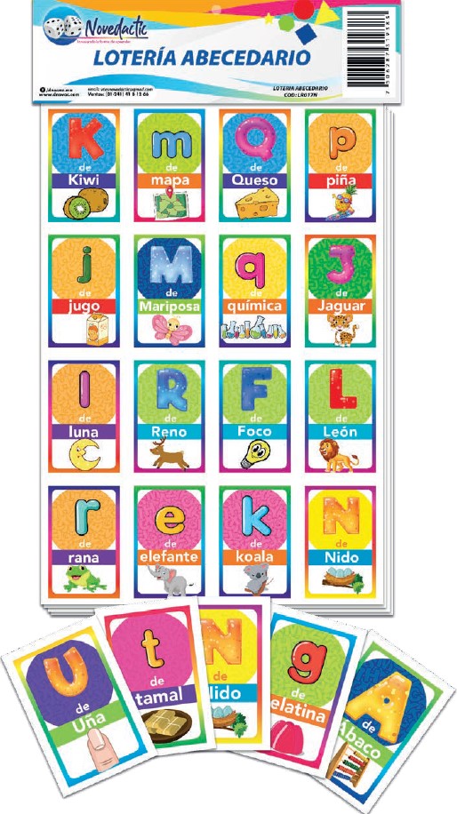 Lotería Abecedarios Minúsculas c/8 Tablas 54 Tarje 14.5×21.5 Novedactic® LR017N Bolsa 7506287319383